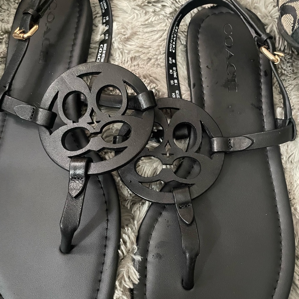 Coach Black Leather Sandals